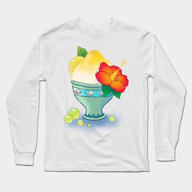 Minhwa: Lemon Ice Flake White (Korean traditional/folk art) Long Sleeve T-Shirt by koreanfolkpaint